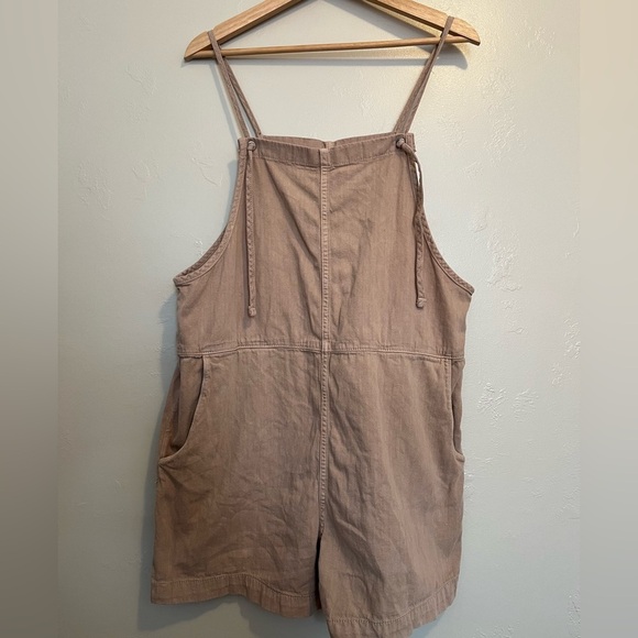 Monki Nobu Cotton Dungaree Romper In Beige - Picture 3 of 14
